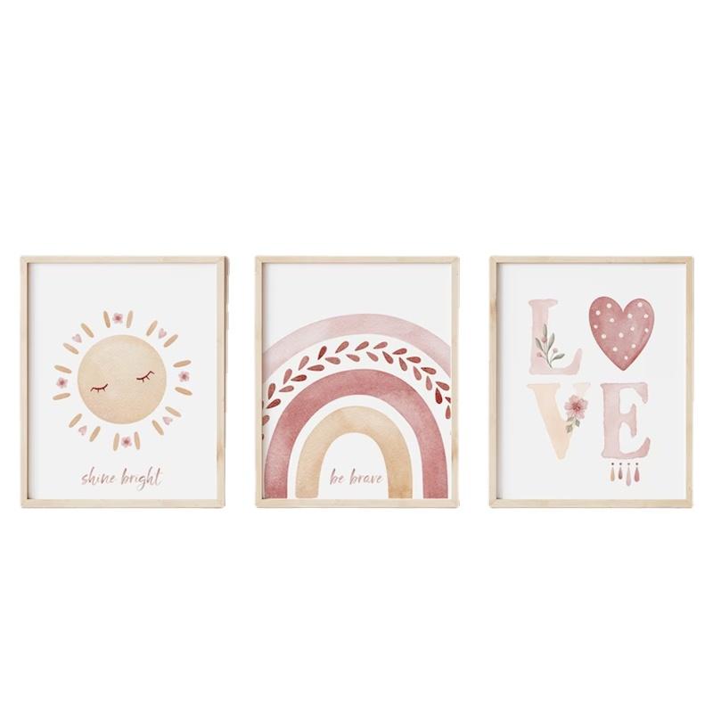 Bohemian Style Rainbow Series Canvas Painting Pink Sun Love Heart Cosy Wall Art Girls Bedroom Trend Decoration Unframed Poster