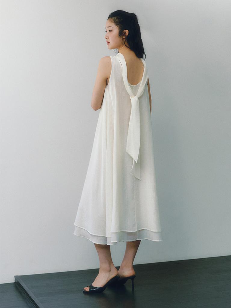 Ganiesong Halter Ribbon Breeze Dress_Ivory