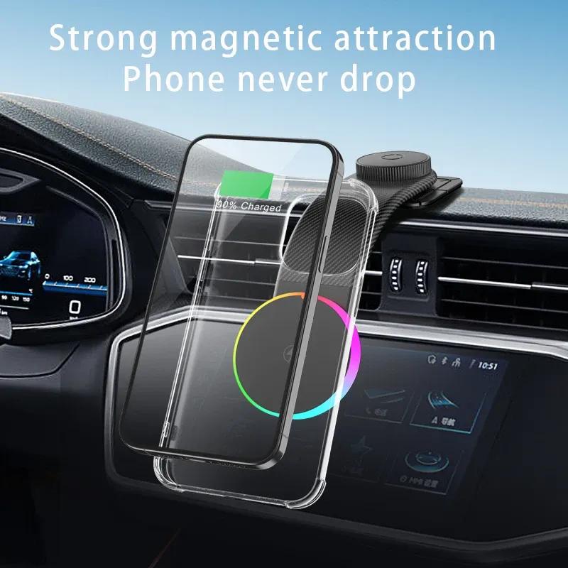 Автомобильный магнитный держатель для телефона с GPS, подставка, 15 Вт беспроводная зарядка, кронштейн для мобильного телефона для Magsafe iPhone 17~12 Pro Max, крепление для быстрой зарядки