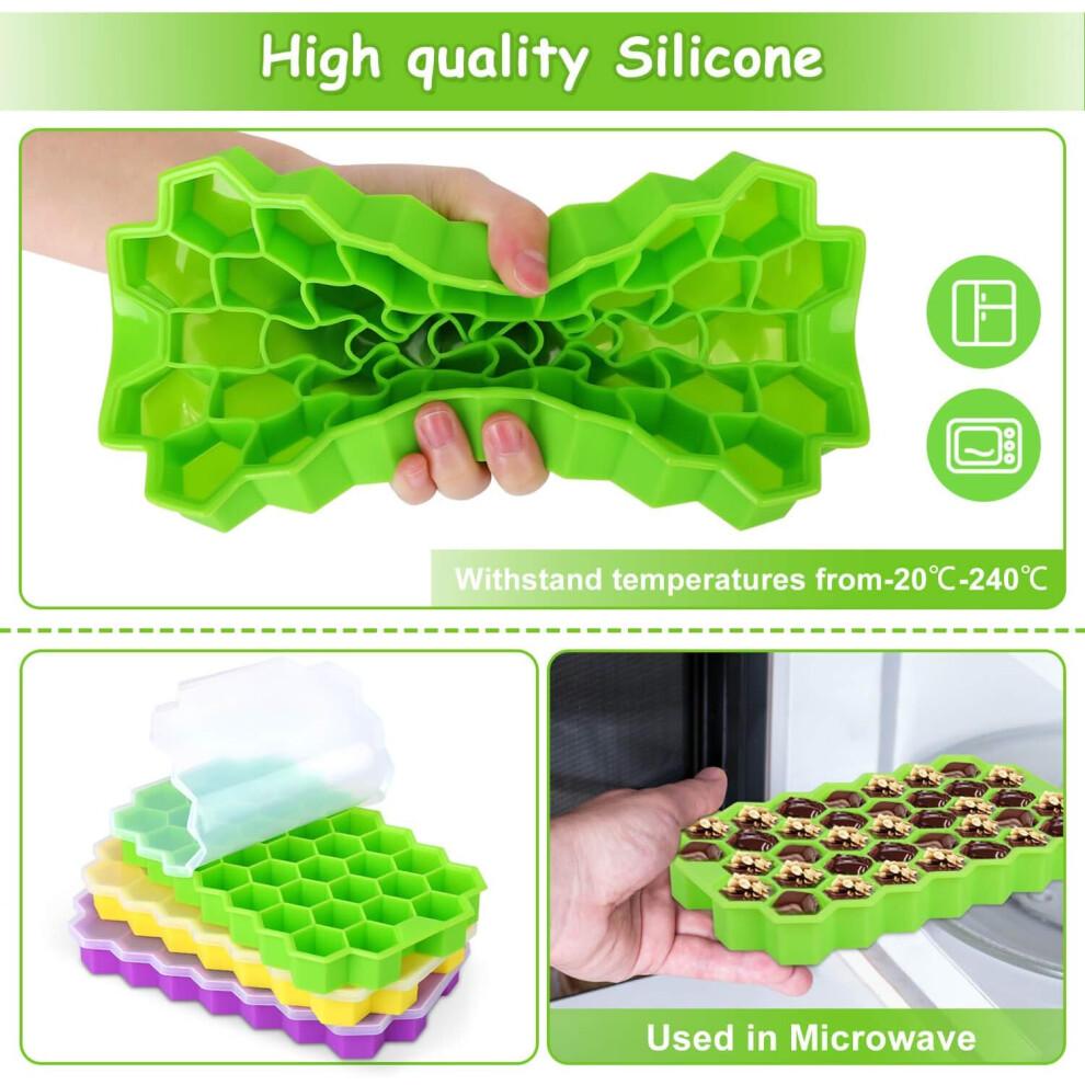 Silicone Ice Cube Tray, 3Pcs Ice Cube Mold with Lid - 111 Ice Cube Molds for Jelly Milk Juice Cocktails Whiskey - LFGB Certified and BPA Free