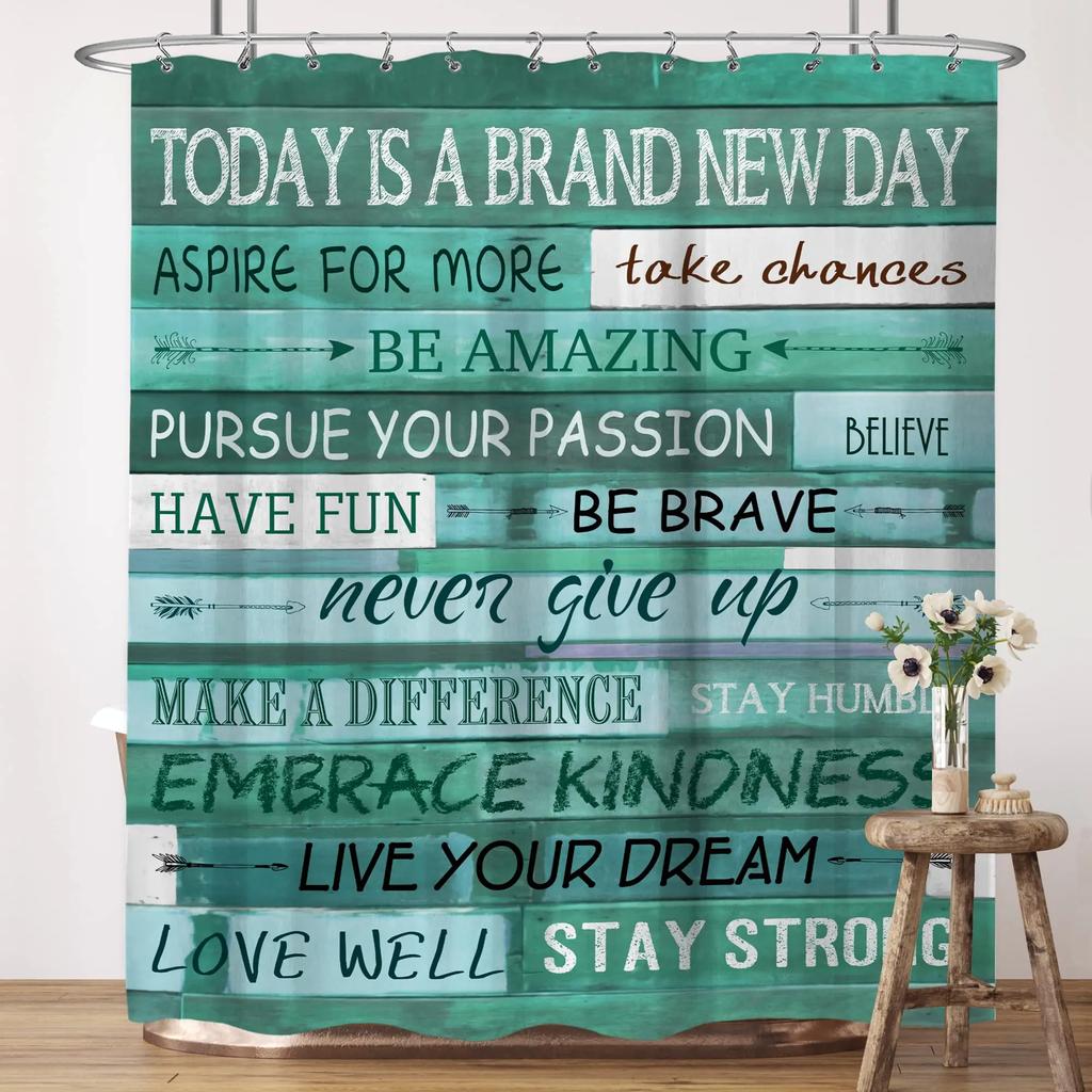 Inspirational Quote Shower Curtain Bible Verse Motivational Quote Bath Curtain Ink Paint Pink Teal Marble Abstract Bathtub Decor