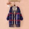 Autumn and Winter Swearer Shawl Dual Purpose Checkered Knitted Sleeve Coat for Women Thickened Tassel Bat Sleeve Cloak