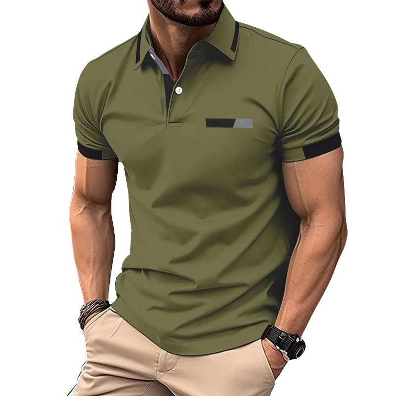 New Men's Casual POLO Shirt Chest False Pockets Lapel Buttons Business T-shirt Tops Male