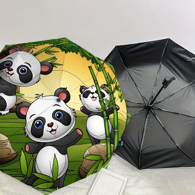 1PC Panda Bamboo Automatic Open/Close Umbrella with Windproof, 8-Rib Sturdy Canopy, Durable Ribs, Fashionable Design1311A
