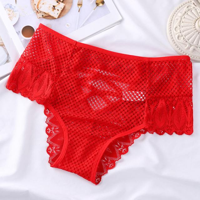 Sexy Mesh Women Lace Underwear Mid-Rise Briefs Hollow Out G String Underpant Solid Comfortable Female Breathable Lingerie