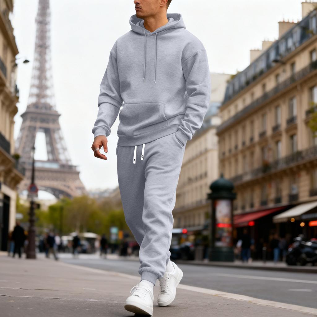 Men's Casual Sports Suit, Solid Color Hooded Sweatshirt, Waist Cinching Pants, Long Sleeved Pants, Comfortable And Warm Suit