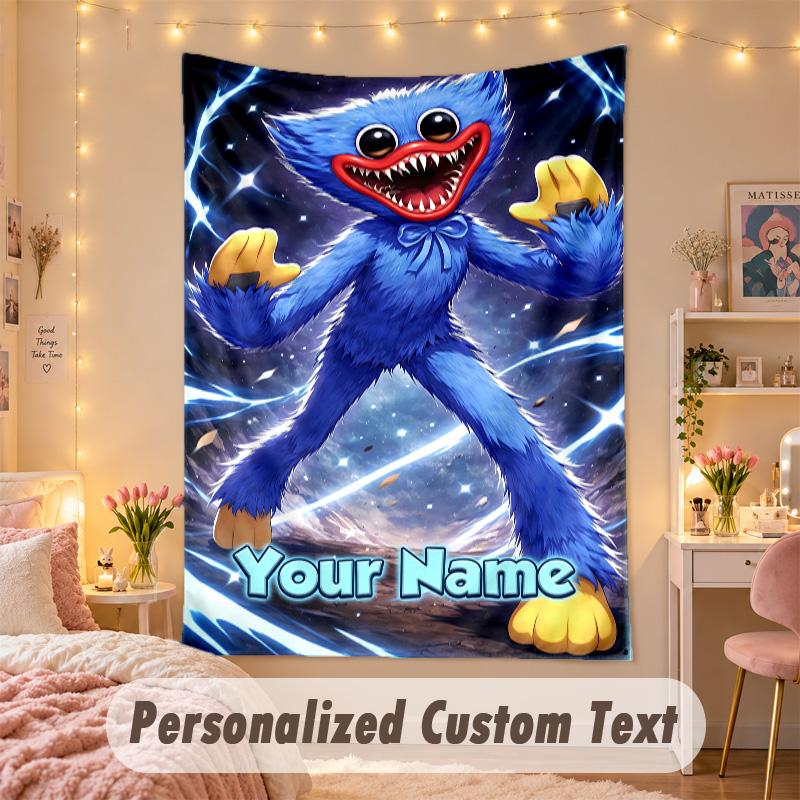 Custom Personalized Tapestry,Poppy Playtime Print Custom Name Text Wall Art Hanging for Bedroom