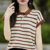 POLO Collar Pure Cotton Knitted Short-sleeved Women's Summer Fashion Versatile Striped T-shirt Sweat-absorbing Base Shirt Top