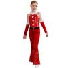 Girl Christmas Costume One Piece Sleeveless Velvet Bodysuit Plush Sequins Flared Jumpsuit Arm Sleeve Set