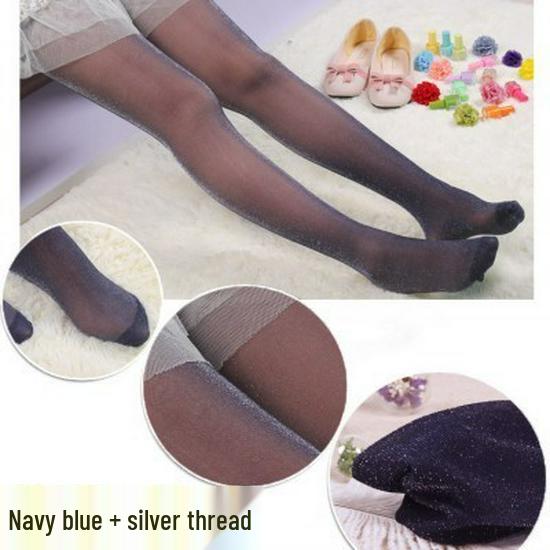 Pearlescent Glitter Lurex Pantyhose - Black, Open Crotch, Plus Size, Ultra-Thin, Sexy Silver Thread, Colorful and Shiny.