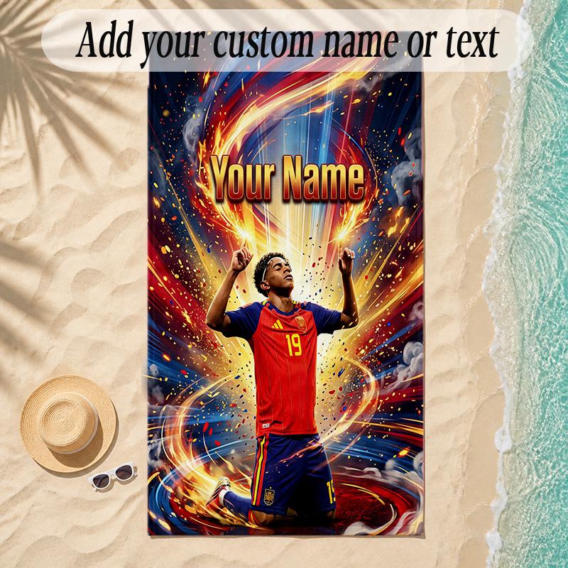 Beach TowelLamine Yamal Custom Name Text Personalized Soft Towel for Beach Pool Indoor Home Decor Gift