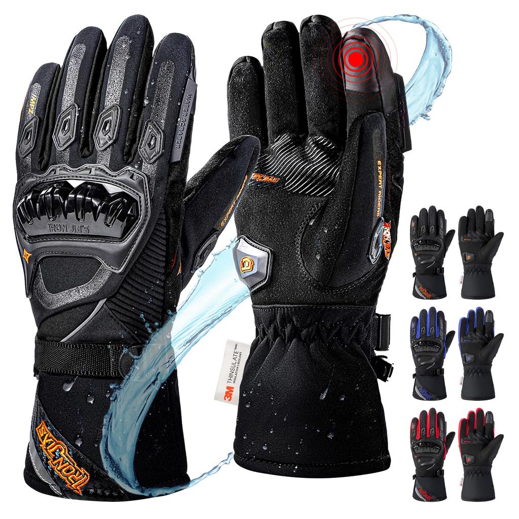 IRON Motorcycle Cold Smartphone Size L JIA'S Gloves, Winter, Weather, Compatible, Waterproof, Windproof, Protective, Fleece-Lined, Non-Slip, Black,