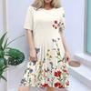 Women's Fashionable Print Round Neck Loose Short Sleeved Pocket Pullover Dress