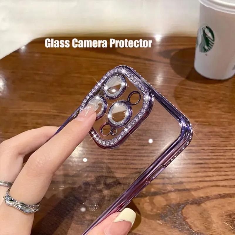 Glitter Diamond Camera Protector Case for For Iphone 14 11 12 13 16 17 Pro Max Air 1 16 Plus X Xr Xs Girl's Silicone Cover