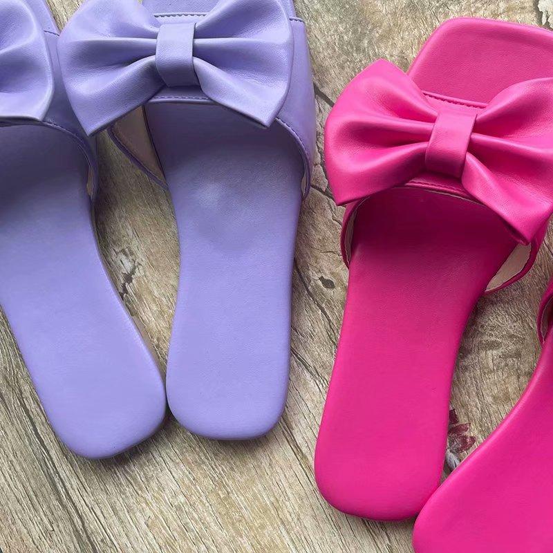 Женские тапочки, летние повседневные женские удобные пляжные тапочки с толстым дном и бантом, однотонные нескользящие