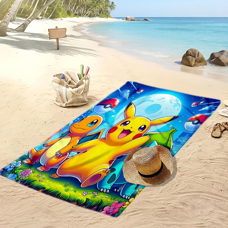 Пляжное полотенце с принтом Pokémon, Большое впитывающее быстросохнущее полотенце для летнего отдыха на природе и плавания