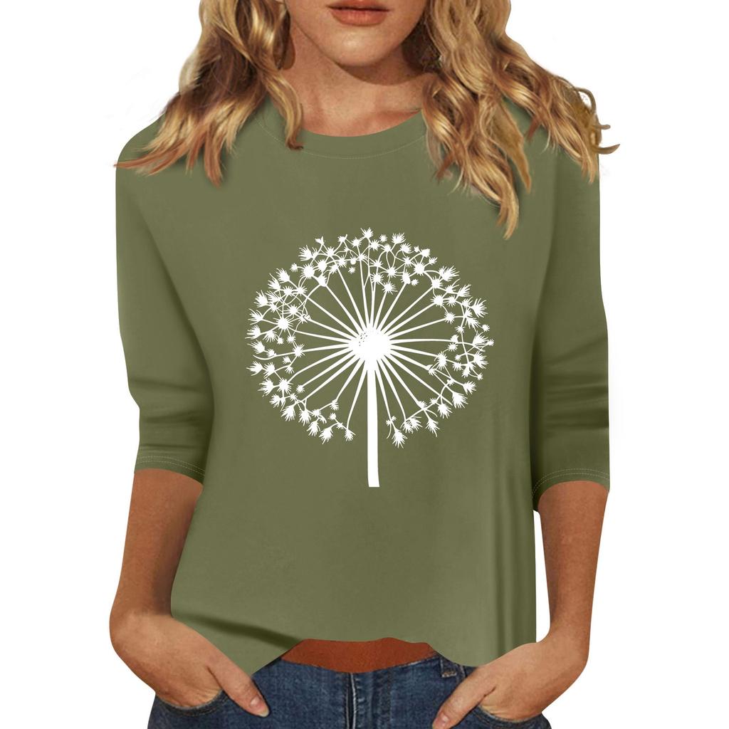 Women's Fashion Casual  Printed Seven Sleeve Round Neck Top