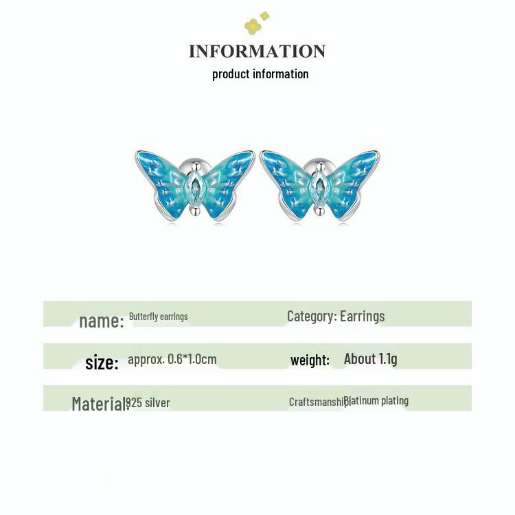 Bright Oil Drop Butterfly Earrings for Women - S925 Silver Threaded Ear Jewelry