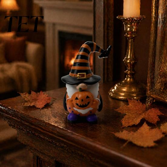 Spooky Pumpkin Elf Decor Halloween Gnome Ornament, Resin Faceless Figurine, Unique Ornaments Sculptures for Home Indoor Outdoor Party Dwarf Figurine