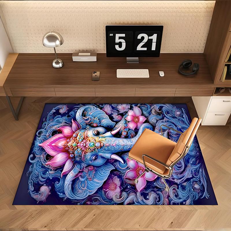 1Pc elephant theme Printed circular carpet, home door mat, outdoor travel protection carpet B5
