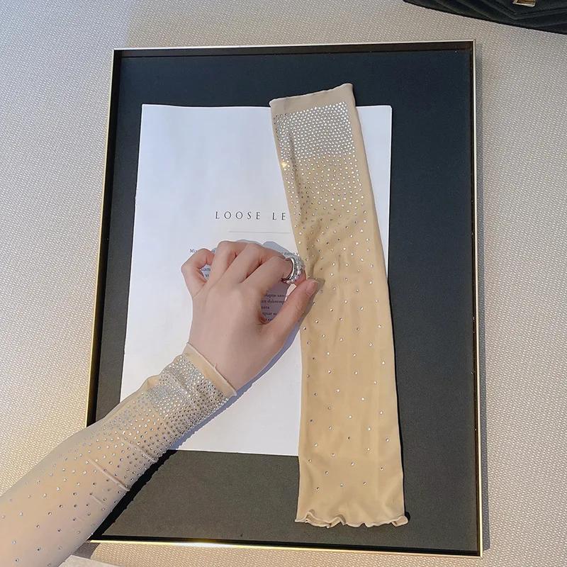 Летние тонкие высокоэластичные нарукавники без пальцев с блестками от солнца для женщин, для вождения, из ледяного шелка, длинные перчатки, для вождения на открытом воздухе, от солнца