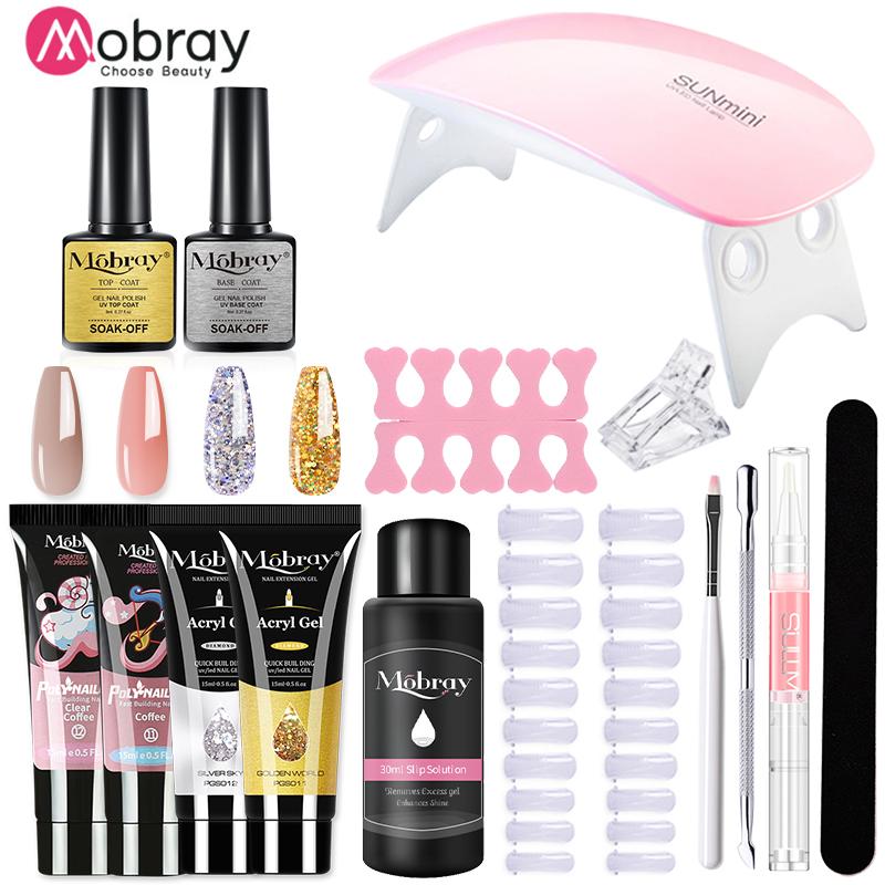 Mobray 15/8/5PCS Poly Extention Gel Set For Manicure Gel Extension Set Color Nail Tip Form Crystal UV Gel Slice Brush Nail Gel