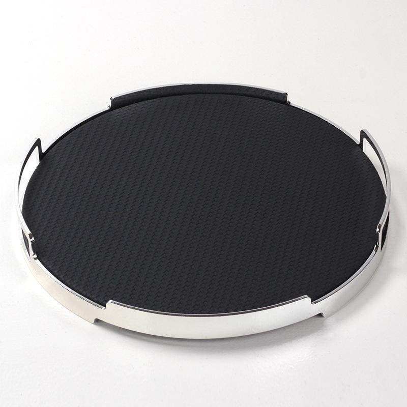Nordic Style Leather Handle Metal Round Tray Living Room Bedroom Storage Tray Home Soft Decoration Ornaments