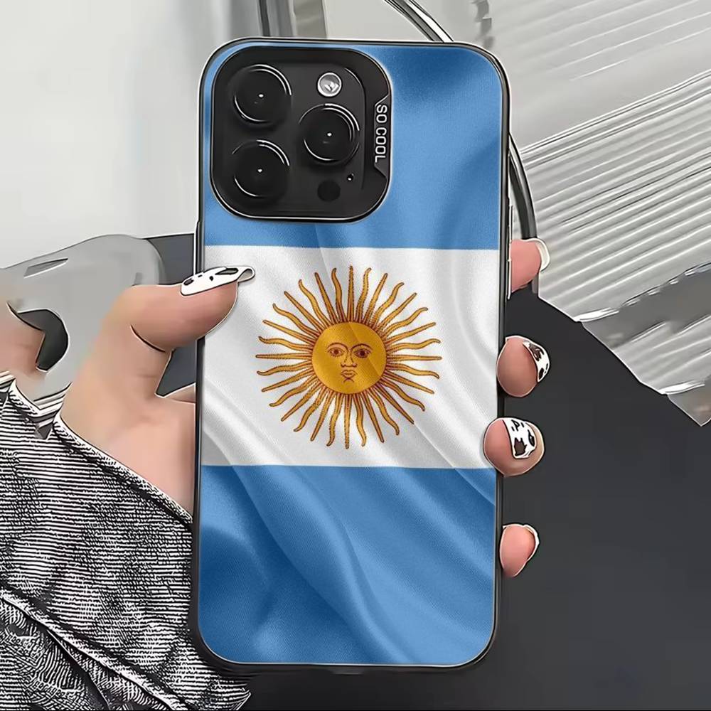 Флаг поддержки футбола Аргентины Чехол для телефона Для iPhone 17,16,15,14,13,12,11 Plus,Pro Max,XS,Цветной Посеребренный Внутренний Чехол