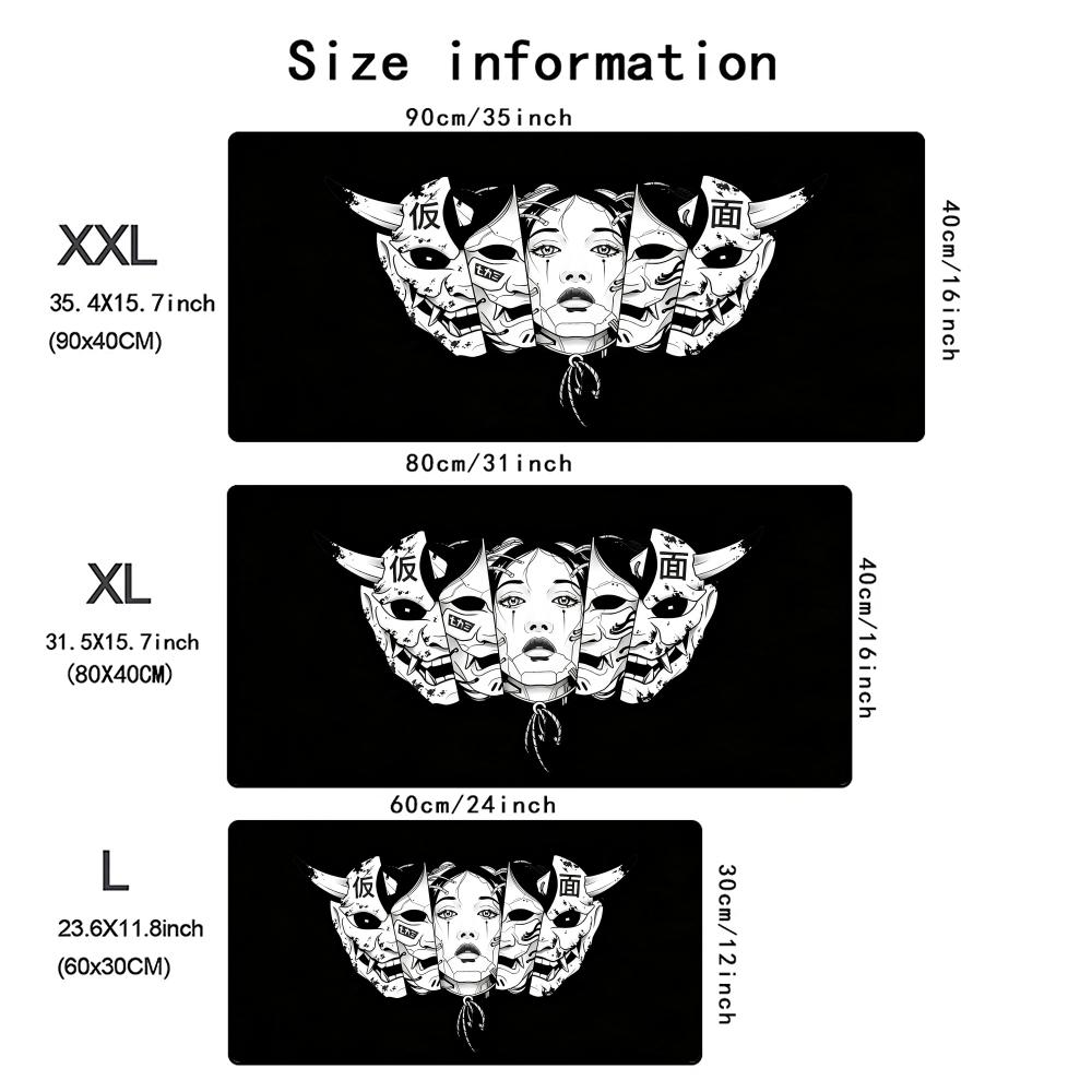 Anime Girls Samurai Oni Mask Mousepad Large Computer Gaming Accessories 400x900mm Gamer Mouse Mat Office Rubber Long Desk Mats