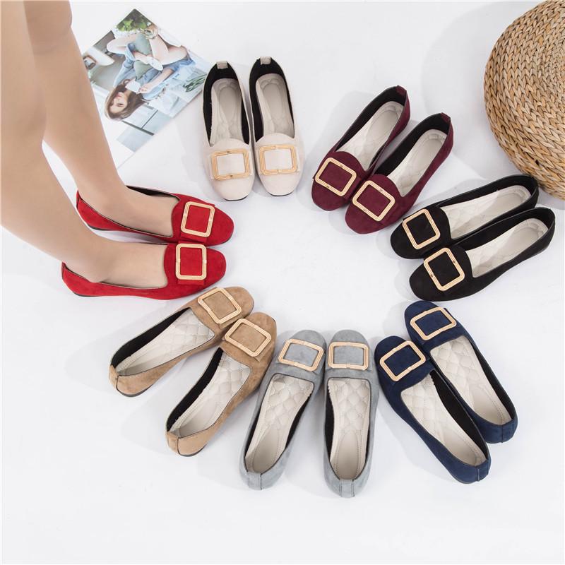 Women's Large Size Beef Tendon Sole Square Toe Shallow Fashion Suede Shoes
