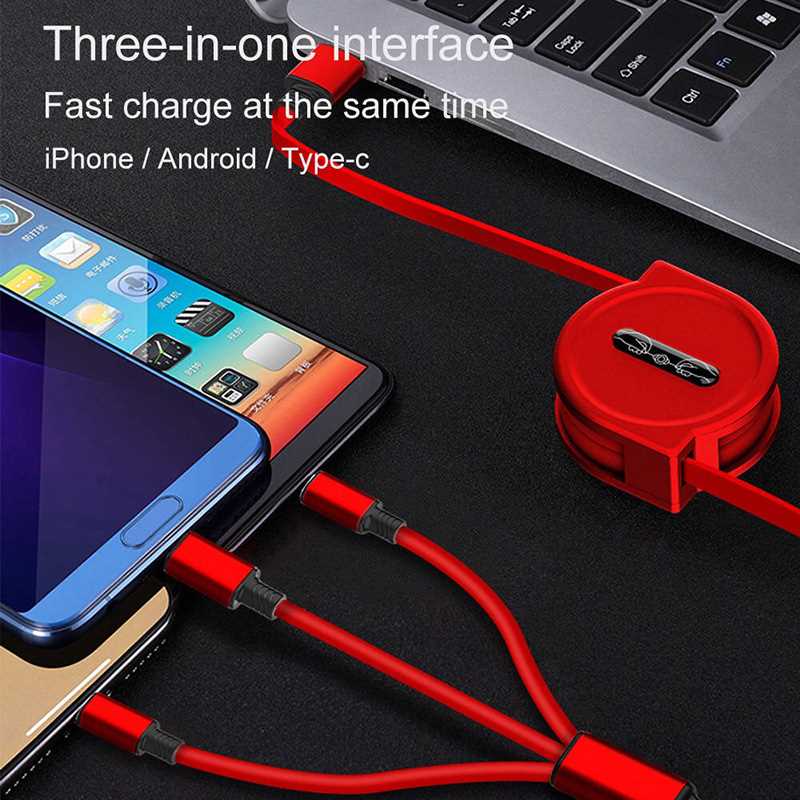 3 в 1 USB-кабель для быстрой зарядки Кабель USB Type C для iPhone Samsung Huawei Xiaomi Micro USB Lightning Cable Зарядное устройство