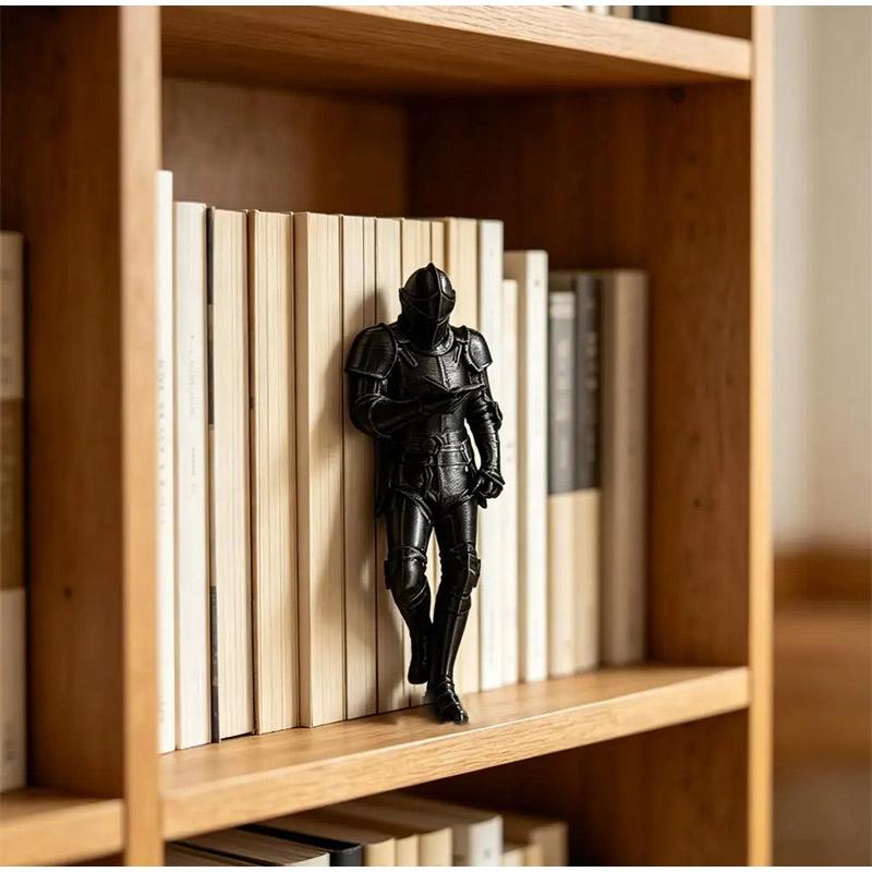 Medieval Knight Book Nook Rack 1D Printing Gothic Armored Soldiers Read Books Statues Retro Home Desktop Decorations Gifts