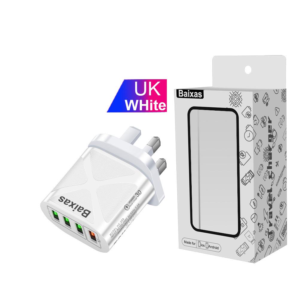 Многопортовое USB-зарядное устройство с быстрой зарядкой QC3.0, 4 порта, 5 В/9 В/12 В, Совместимо со стандартами ЕС/США/Великобритании/Австралии