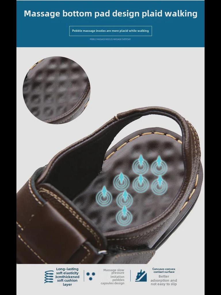 Men's 2024 Summer Genuine Leather Breathable Sandals - Versatile, Soft Bottom, Beach-Ready.