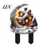 Decorative Lawn Inserts for Christmas Angel Garden Stake, Acrylic Snowy Cottage Yard Sign, 2D Flat Stakes Santa Snowman Ornament Outdoor Pathway
