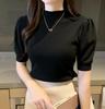 Casual Short Sleeve Knitted Shirt Women Summer Slim Thin Knit T Shirt Tops Knitwear 2024 Ice Silk Turtleneck Blosue 18848