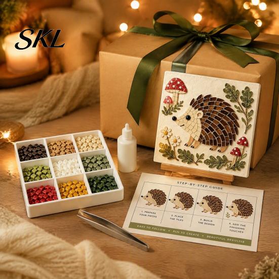 Christian Home Decor DIY Sea Glass Mosaic Art Kit, 3D Forest Animal Craft Set with Religious Birthday Present Colorful Pieces for Adults Beginners,