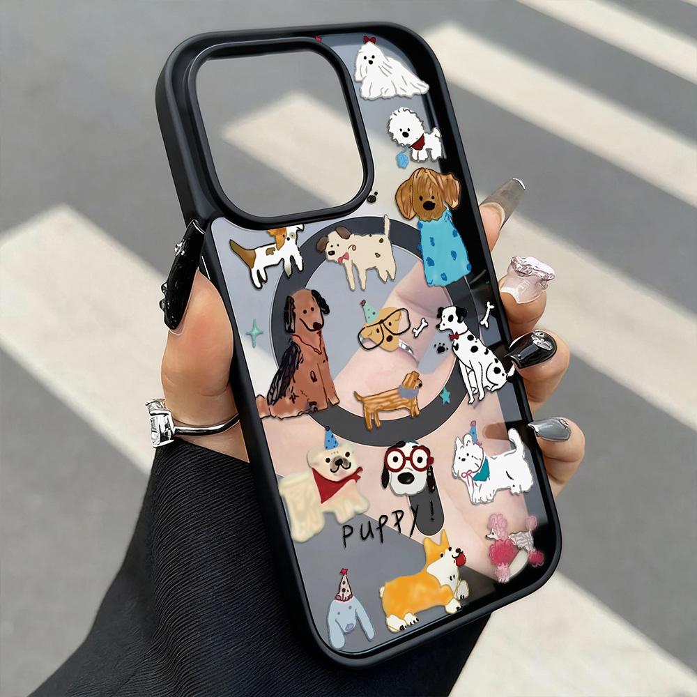 Милый Мультяшный Щенок Собака Магнитный Чехол для Телефона Для iPhone 17 Pro Чехол iPhone 16 13 11 12 14 15 Pro Max Матовый Прозрачный Ударопрочный Чехол