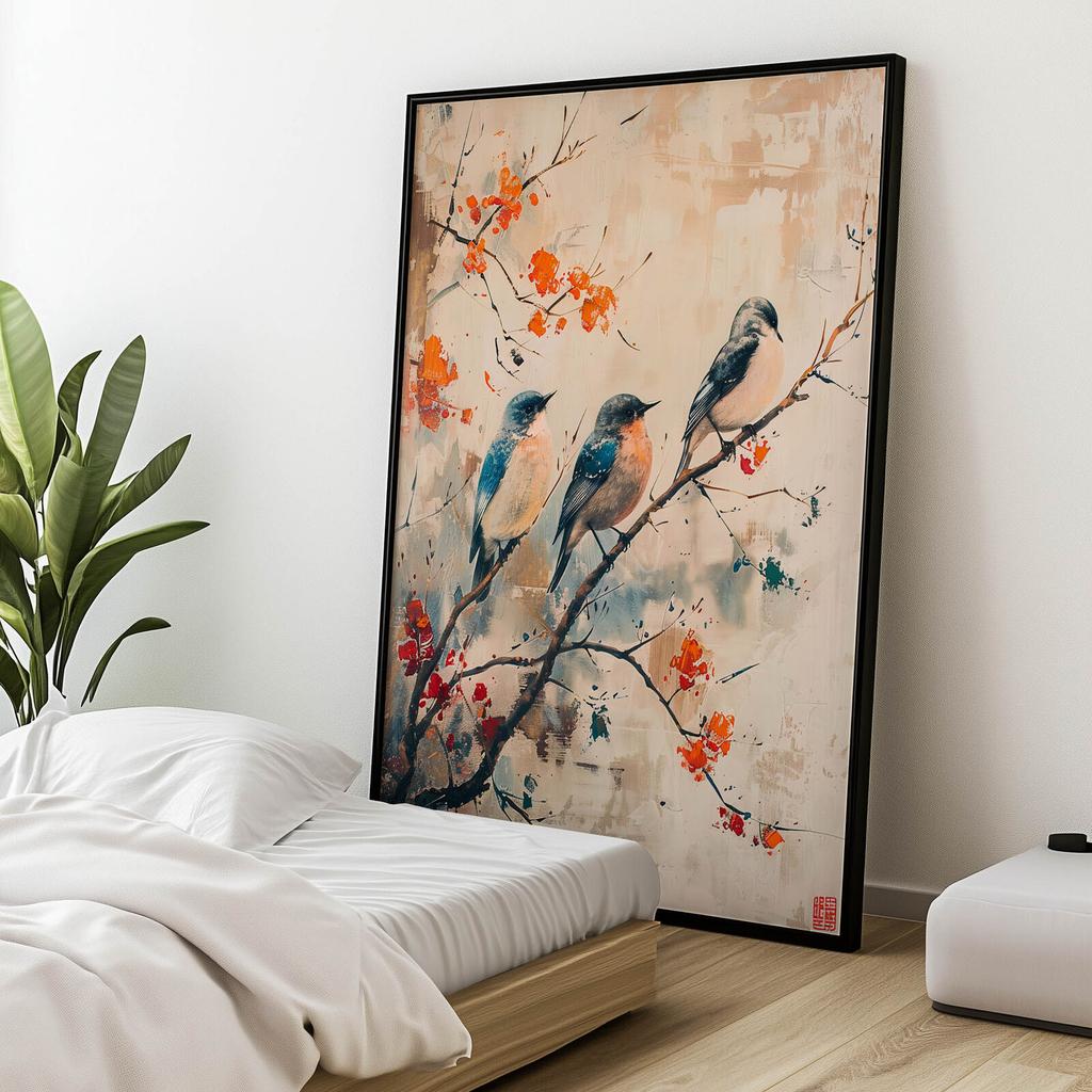 Gałązka Pełna Życia Gałązka Pełna Życia, 40X50 Cm, Rama Aluminiowa Złota, Papier Matowy 230 Gsm