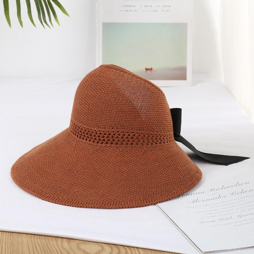 UV Protection Wide Brim Hat Ponytail Scallop Cap New Crochet Hat  Women