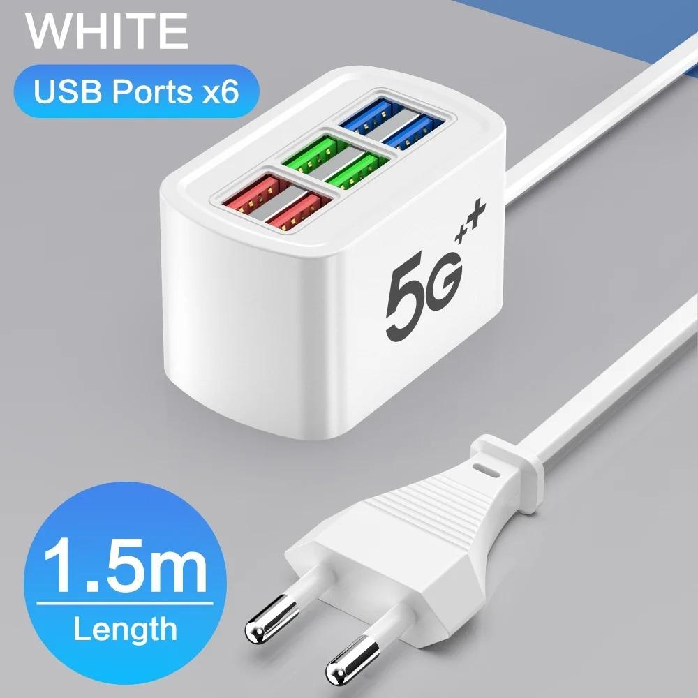USB Зарядное устройство 6 портов Сетевой фильтр Универсальная электрическая розетка Вилка ЕС/США Адаптер для зарядки телефона Многофункциональный Удлинитель Розетка