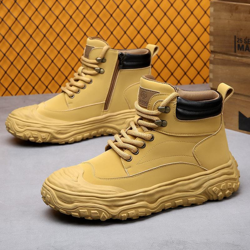 Martin Boots Men's High-top Autumn and Winter British Style Retro Kick Can't Be Rotten Big Yellow Boots Outdoor Desert Soft Leather Tooling Boots