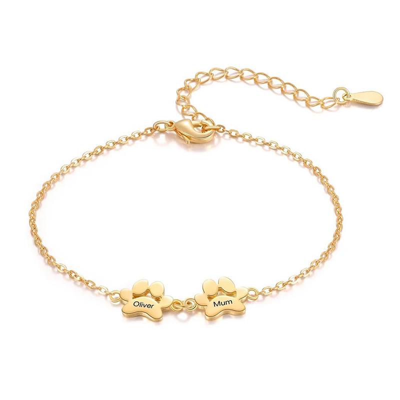Personalized Pet Paw 1-5 Names Bracelet Adjustable Name Bracelet Dog Cat Paw Bracelet Memorial Jewelry Gift for Pet Lovers