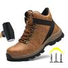 Мужская кожаная рабочая защитная обувь Рабочие кроссовки Мужская неразрушимая рабочая обувь Мужские ботинки Легкая мужская обувь Защитные ботинки коричневого цвета