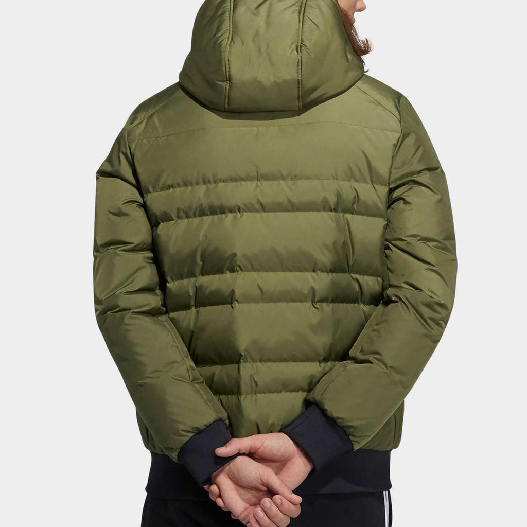 Adidas Neo Metallic 3-Stripes Sports Hooded Down Jacket Men Outerwear Olive H45270