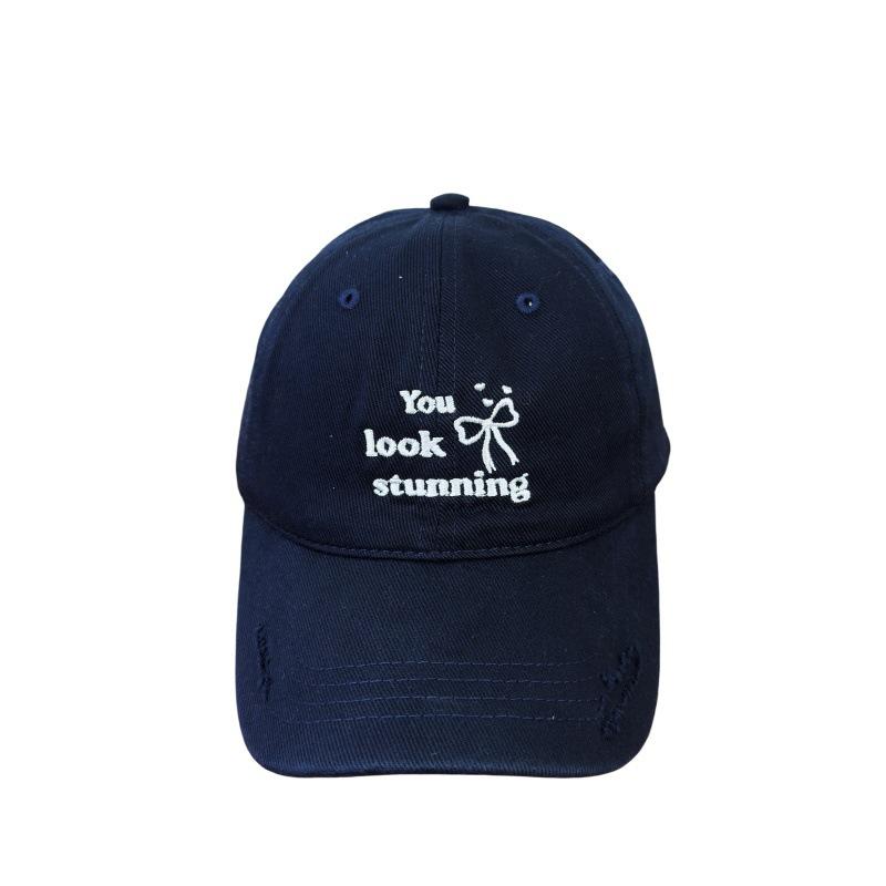 Spring and summer new black baseball hat for men and women Korean hole letter embroidery soft top versatile cap