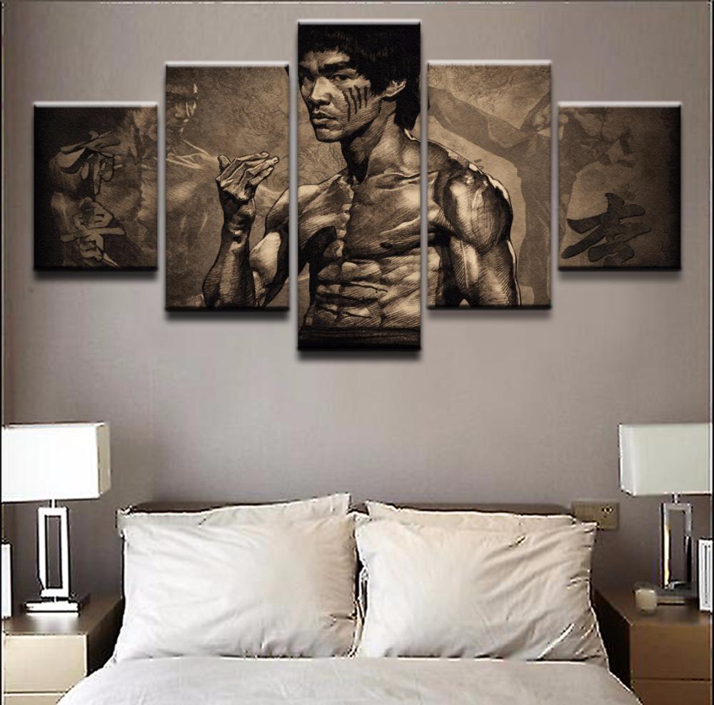 Modular Canvas Pictures Wall Art Home Decorative 5 Pieces Sports Martial Arts Paintings HD Prints Bruce Lee Posters Framework No Frame