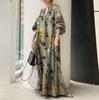 2025 Cotton Linen V-Neck Plus Size Maxi Dress - Casual Loose Fit