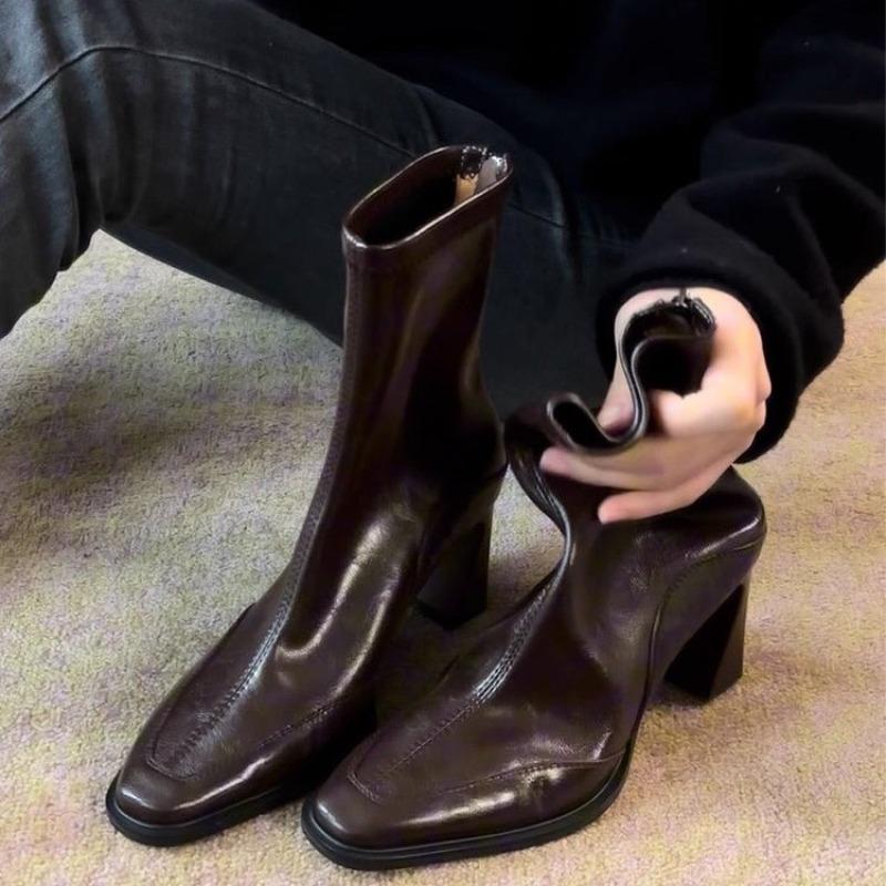 Новый стиль Мода Женские Винтажные Туфли на Высоком Каблуке Женские Ботильоны Мода Квадратный Носок Короткие Ботильоны Осень Зима Женская Обувь Ботинки