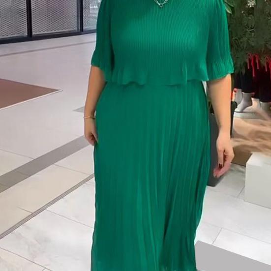 Женское летнее платье с короткими рукавами и круглым вырезом плюс размер, двойные слои, плиссированные, нерегулярный подол, шифоновое дышащее мягкое повседневное платье для вечеринок, повседневное платье макси